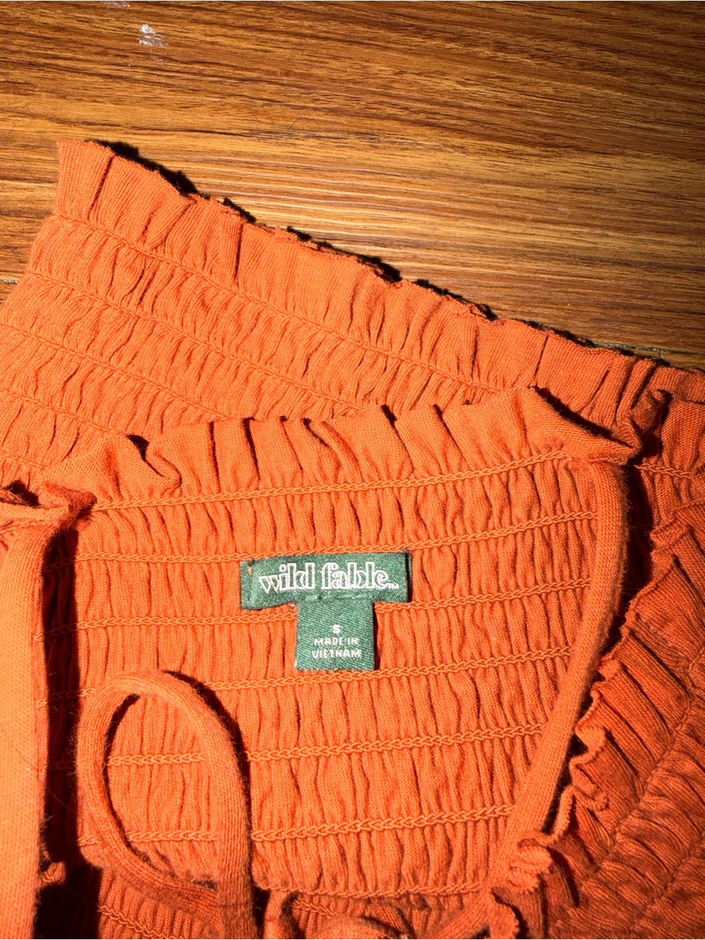 wild fable Orange Smocked Tie-Shoulder Crop Top - Picture 2 of 2